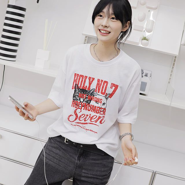 HOLY NUMBER 7(ホーリーナンバーセブン)の「VINTAGE REDCAT OVER FIT SHORT-SLEEVE T-SHIRT_WHITE(Tops)」