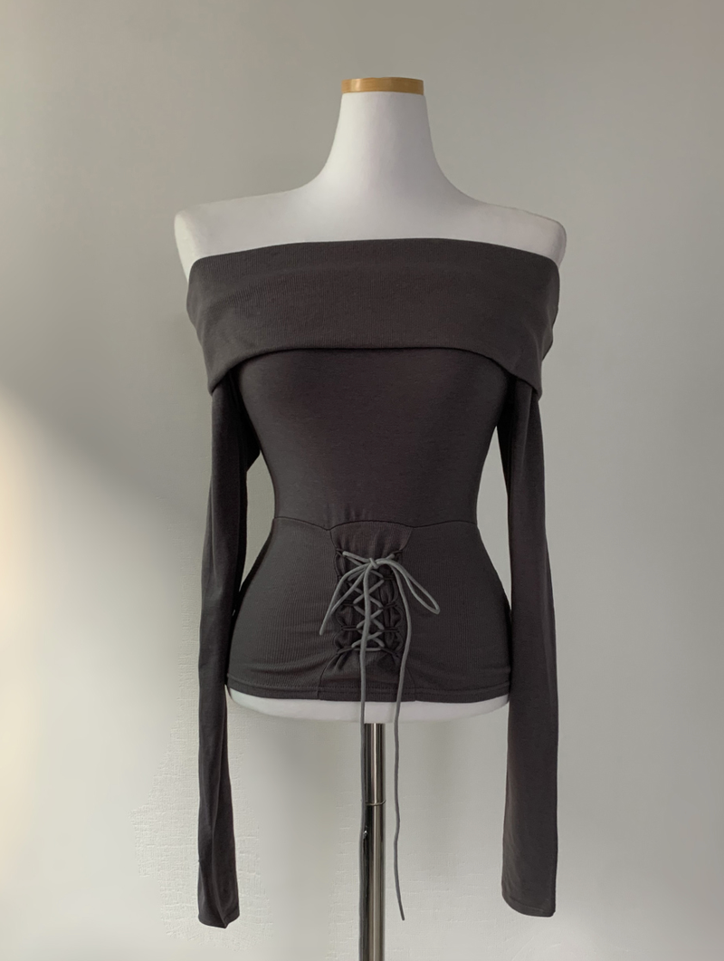 Connito Off-Shoulder Corset Top (dark brown)