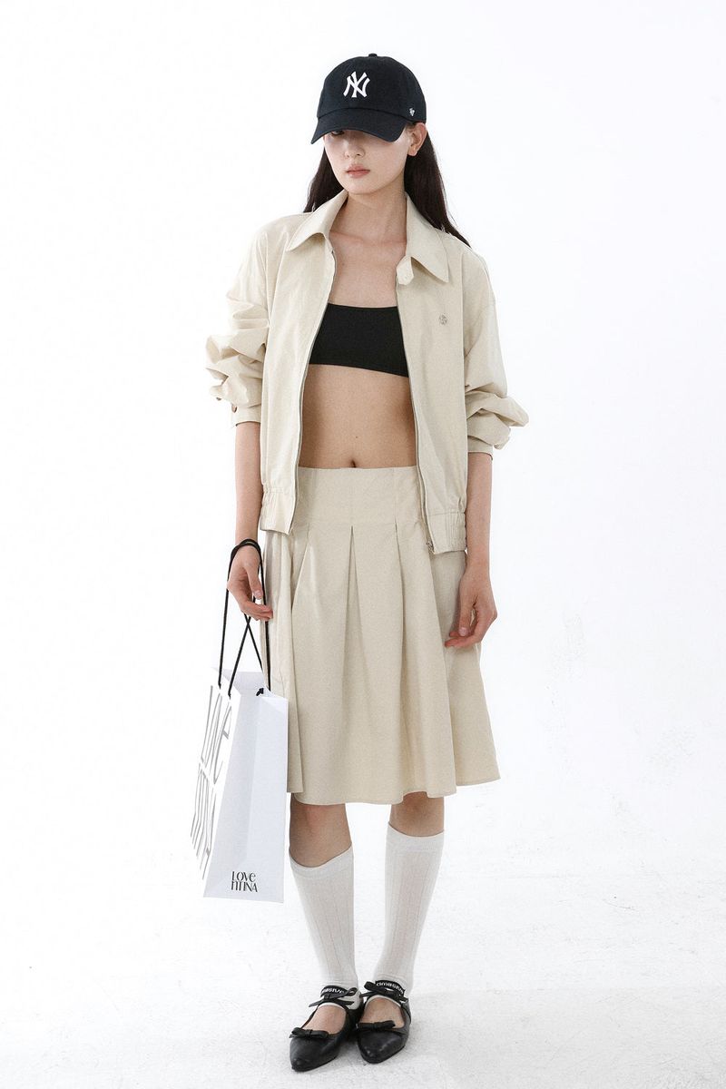 [SET-UP] HIGH-DENSITY TWILL WORK JACKET,SMOKE MIDI SKIRT SET