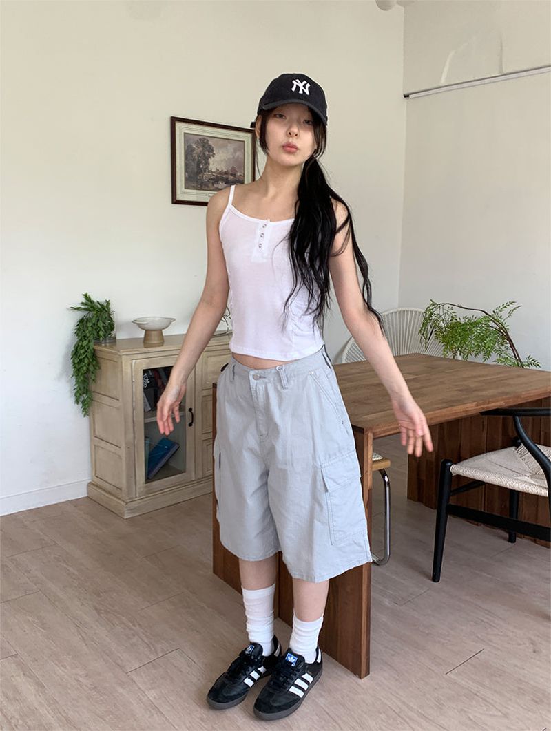SIDE SHIRRING BUTTON SLEEVELESS (3C)