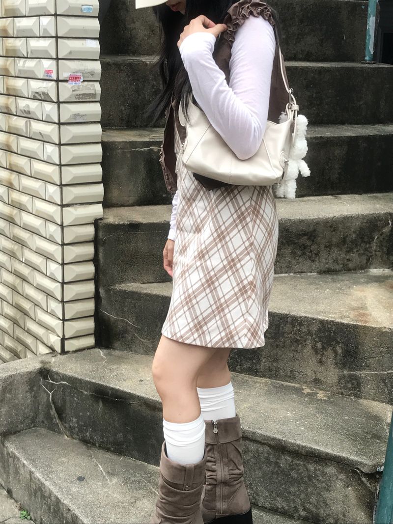 Layered romantic checkered bustier dress