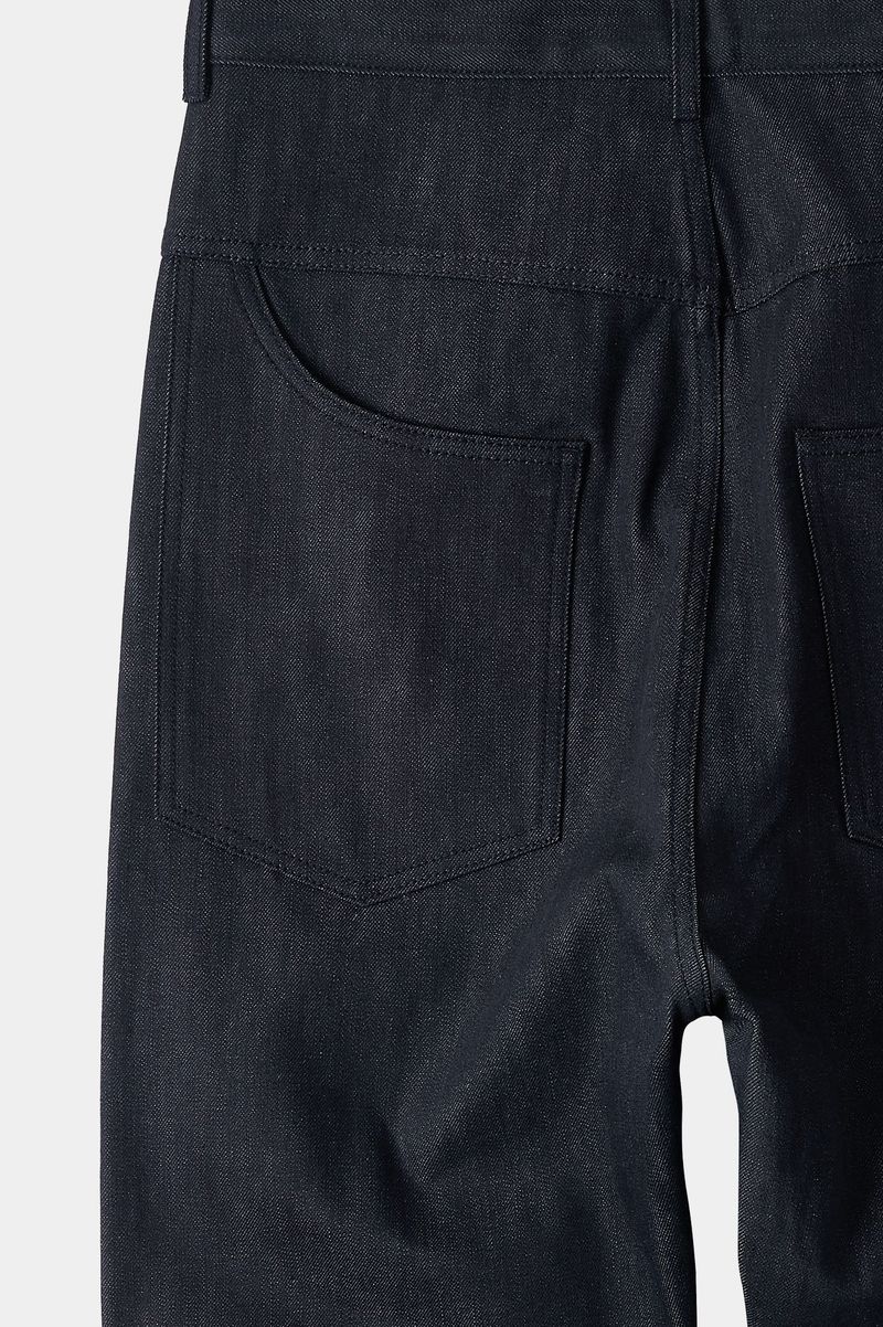 Natural High Waist Baggy Fit Selvedge Denim Pants(Navy)