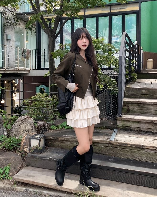 Dock Unbalance Zipper Crop Leather Jacket