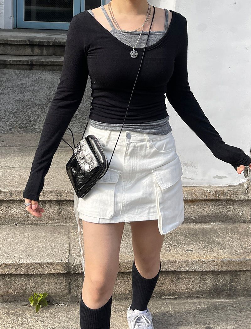 Multi-Unbalanced Pocket String Cargo Mini Skirt