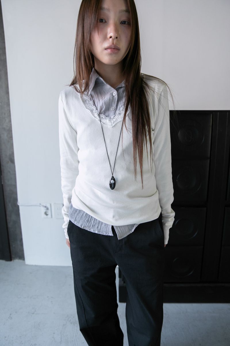 lace v-neck ribbed top(3colors)