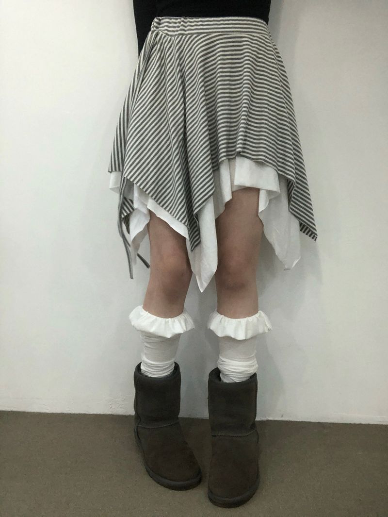 Side Strap Stripe Unbal Skirt