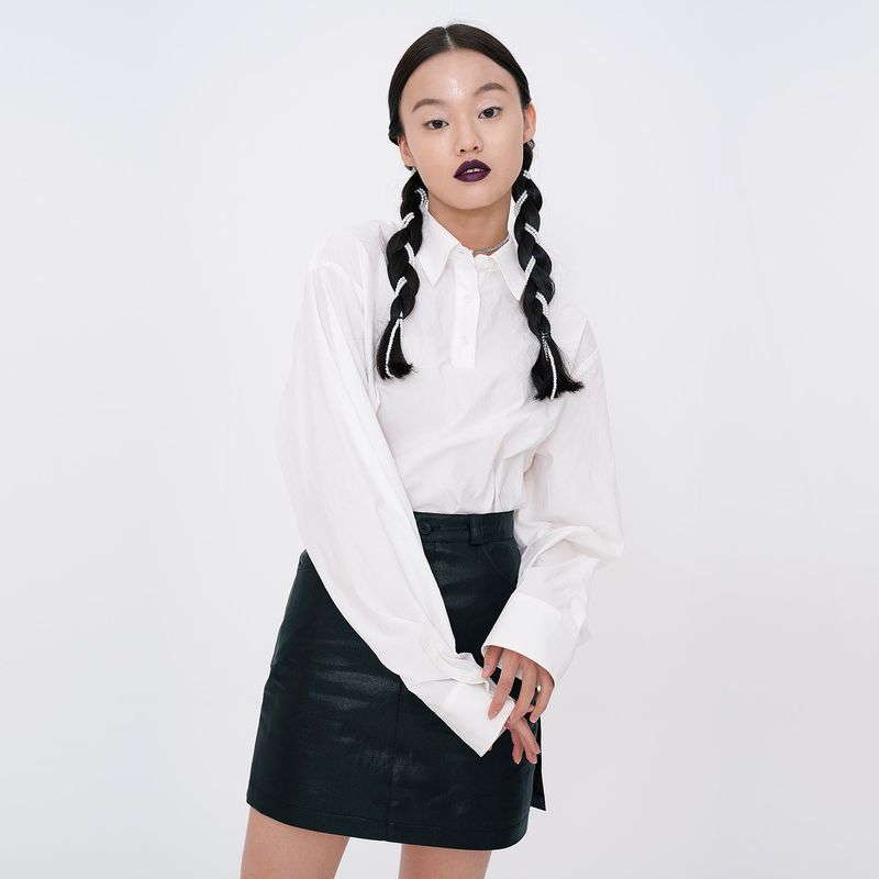 Crinkle Basic Shirts [White]