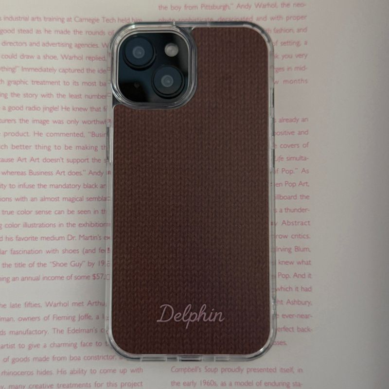 EMBROIDERY KNIT HARD JELL CASE _ BROWN