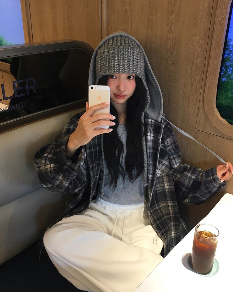 [ORIGINAL] Plain Hooded Check Shirt