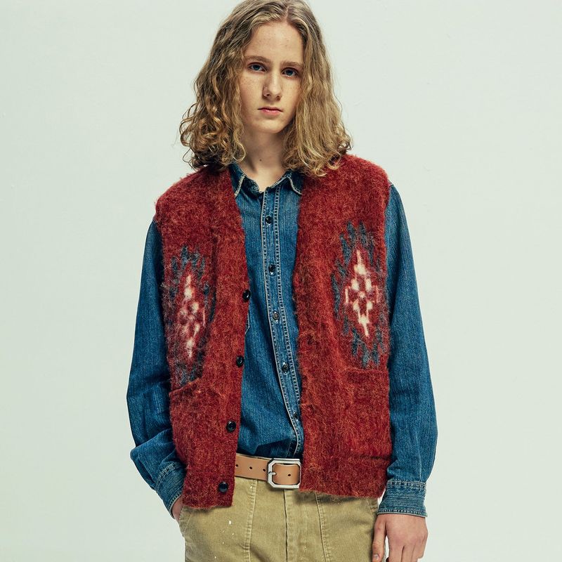 chimayo pattern brushed knit vest brick