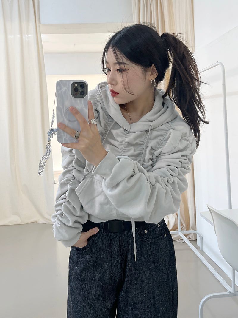 Napping Shirring Cropped Hoodie