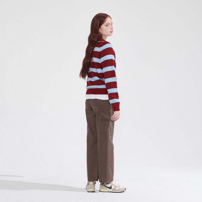 CASHEMERE WOOL BLENDED STRIPE KNIT PULL OVER_BURGUNDY