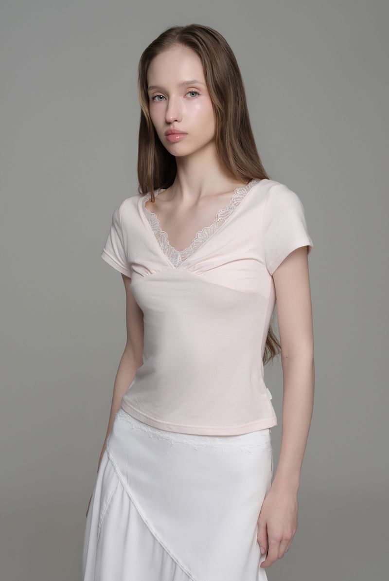 Rose tea lace v top, Pink