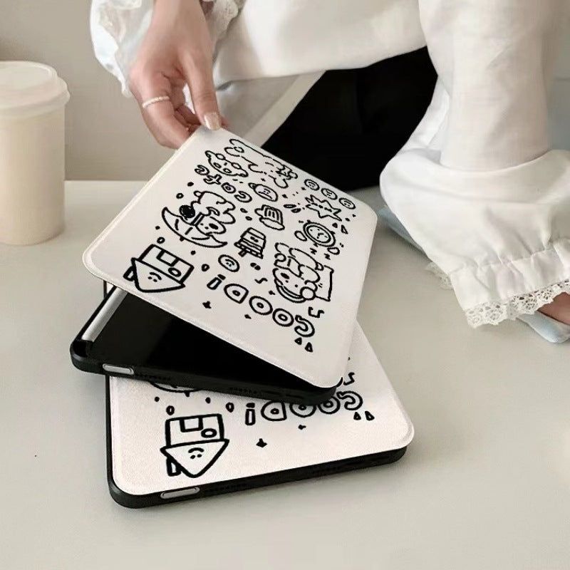 ミニマル ブラック ライン パピー ローテーティング タブレット ケース