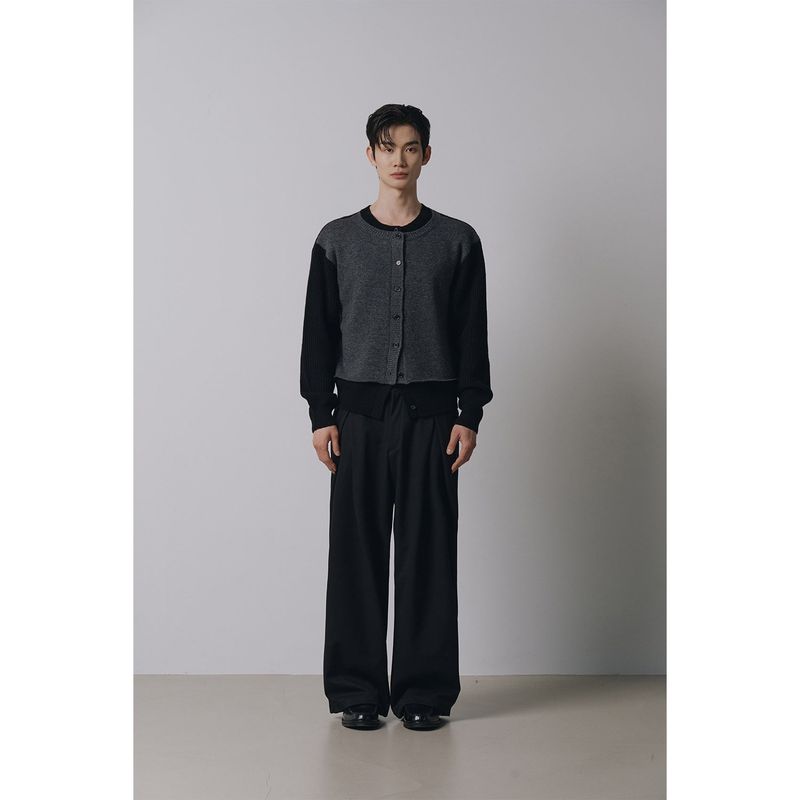 Layered wool knit cardigan(Black)
