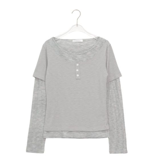 Nicks Layered Button Stripe Long Sleeve Tee