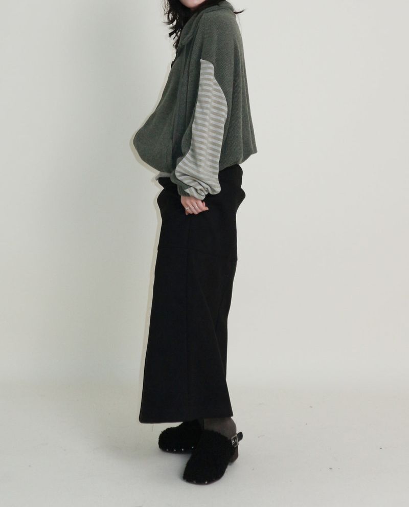 Hakata Stripe Coloring String Knitwear Zip-Up