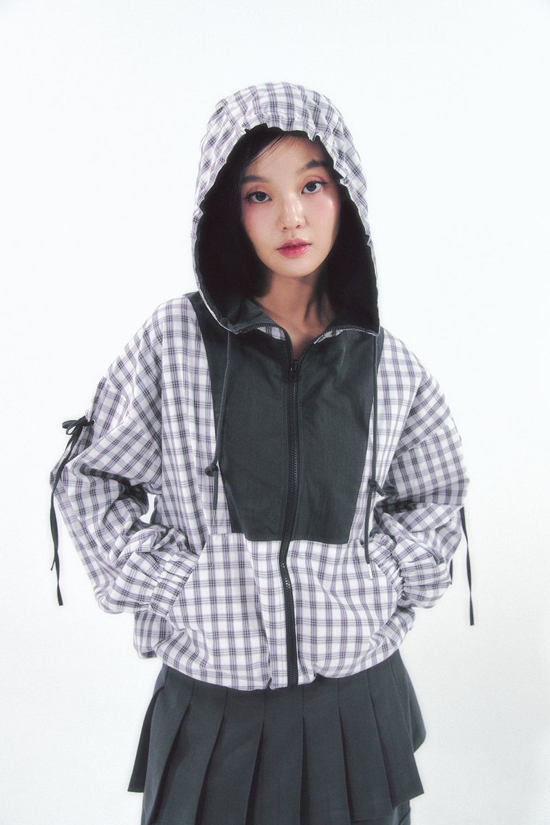 Check Ribbon Wind Breaker Black