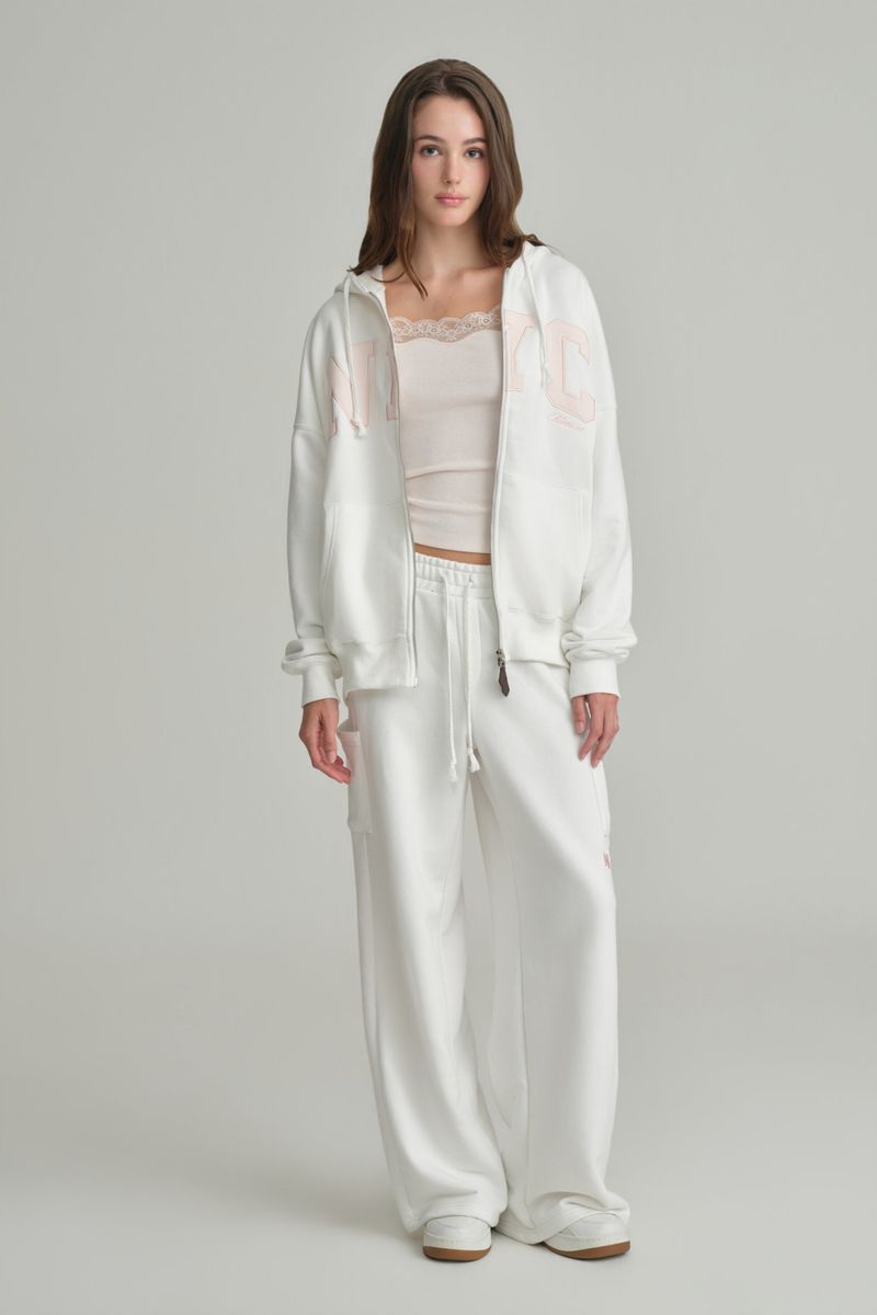 NYC hooded zip-up, Ivory