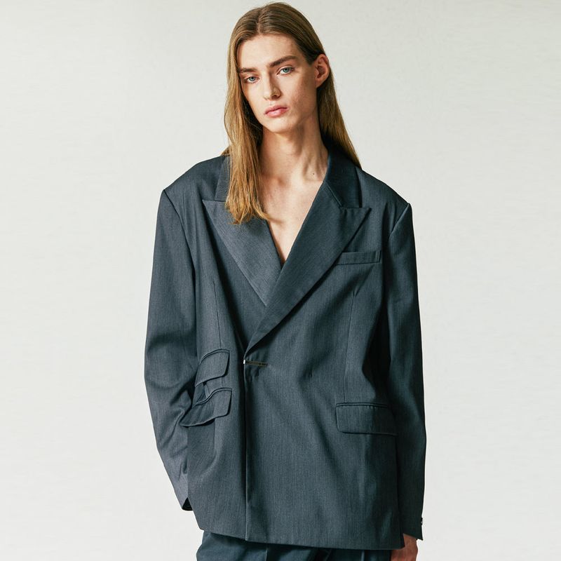 MAXIMAL DOUBLE BREASTED HIDDEN BUTTON BLAZER GREY