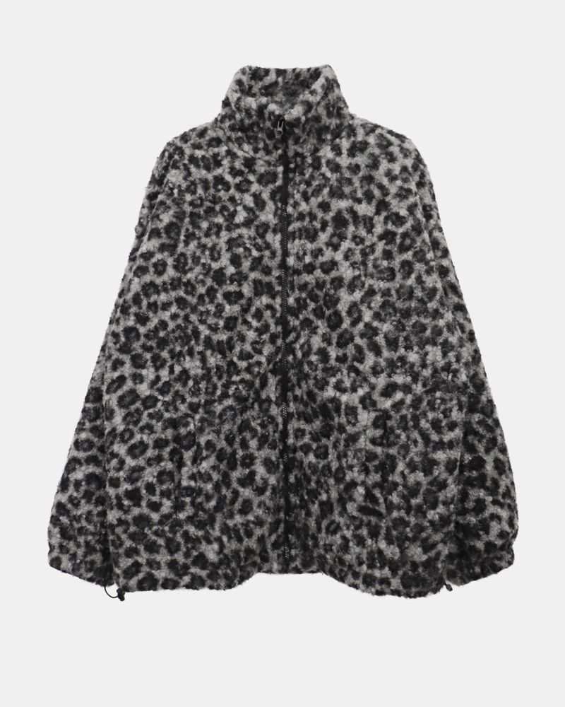 Boran Leopard Teddy Fur Loose Zip-Up Jumper