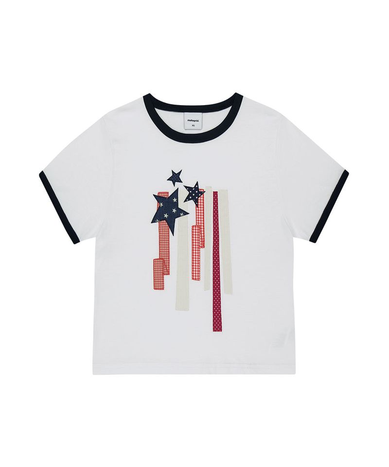 mahagrid(マハグリッド)の「FLAG APPLIQUE RINGER CROP TEE(Tops)」