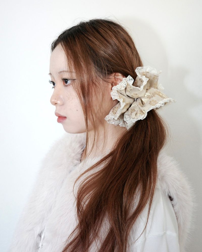 Gold flower ruffle scrunchie