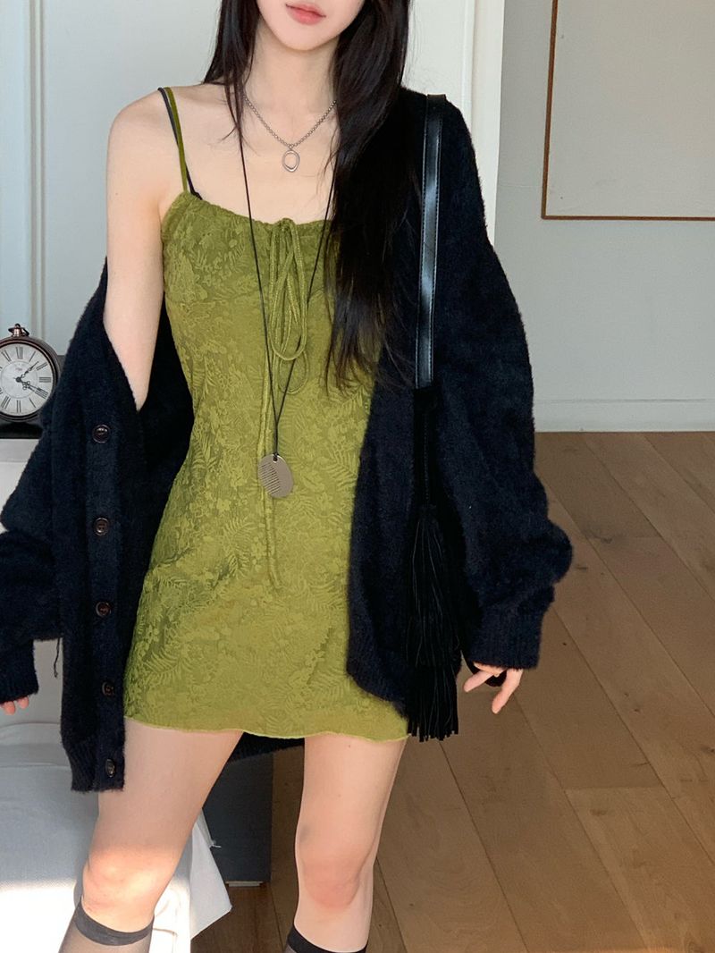 Lumi square Lace String Mini Dress