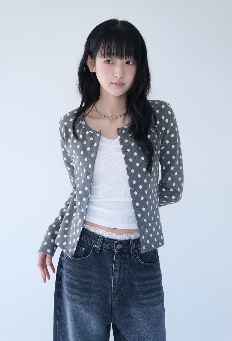 SOFT DOT JACQUARD CARDIGAN GREY