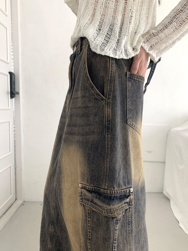 Parform Remedy Washing Long Denim Skirt