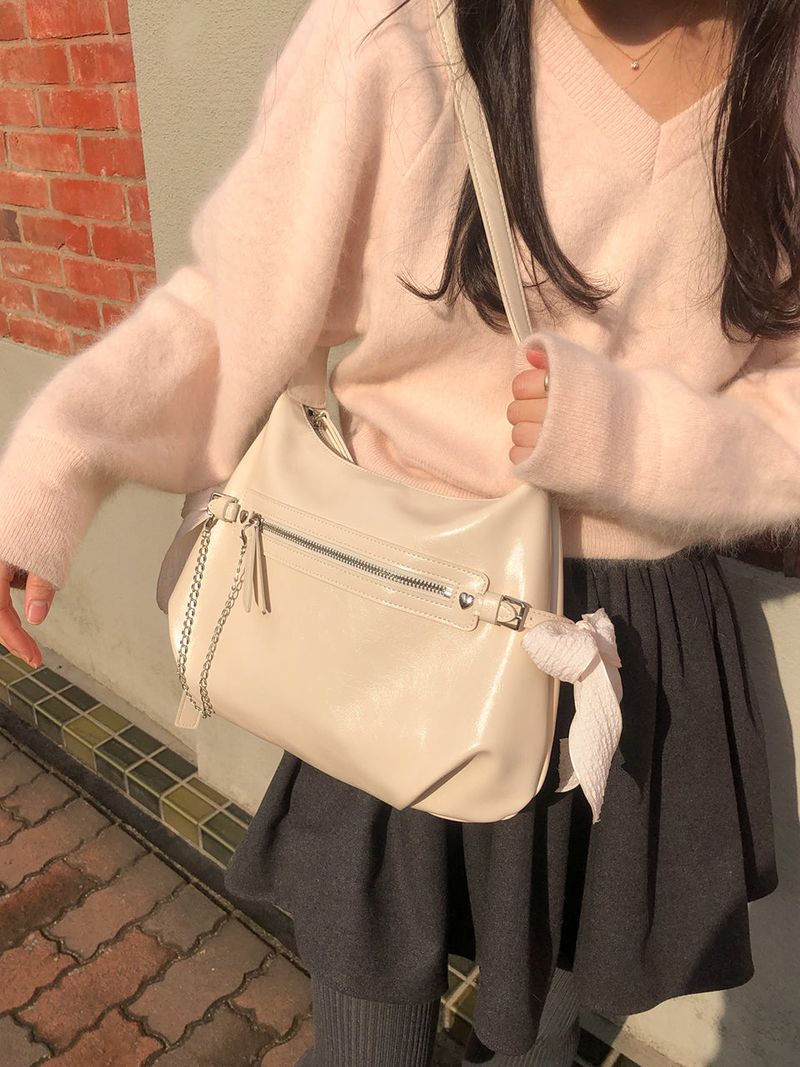 Belted ribbon bag_cream