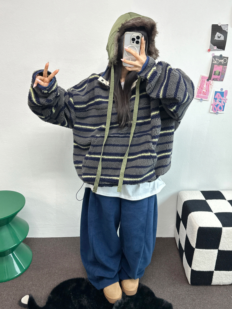 BOTH-SIDES FLEECE SNAP LONG PANTS 🧸🩵🤍6COLOR