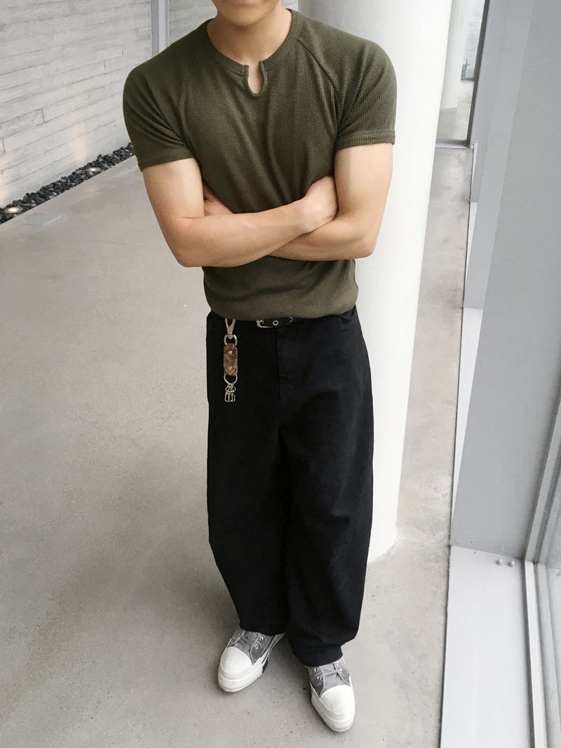No.1810 slit waffle slim half T (5color)