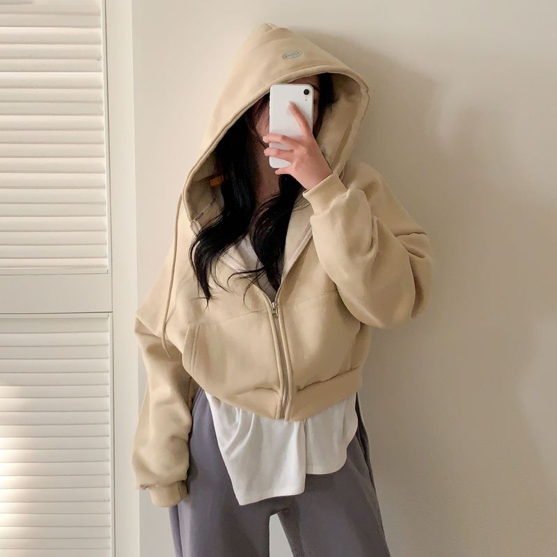 [Bellide made] embroidery napping hood zip-up