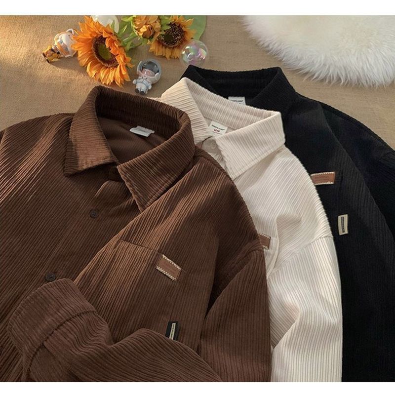 [Unisex] Corduroy Pocket Layered Long Sleeve Shirt (3 colors)