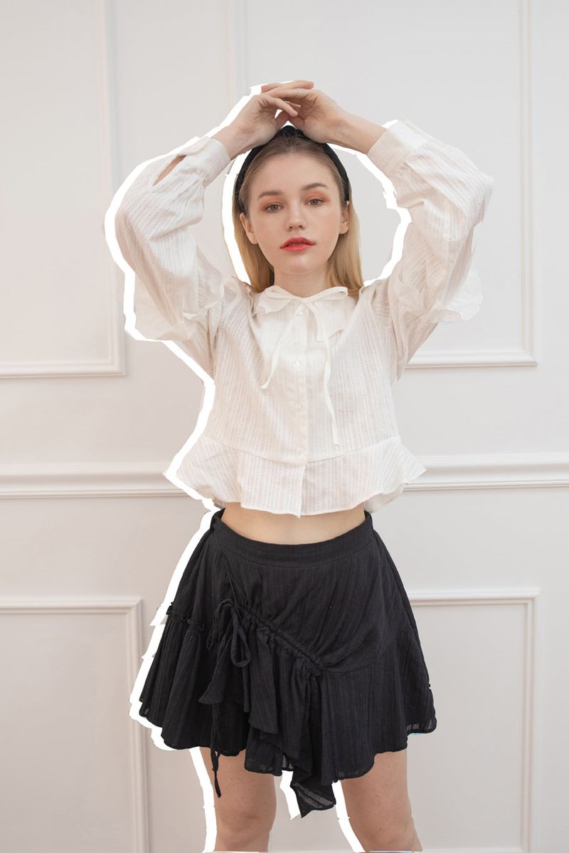 lace shirring blouse