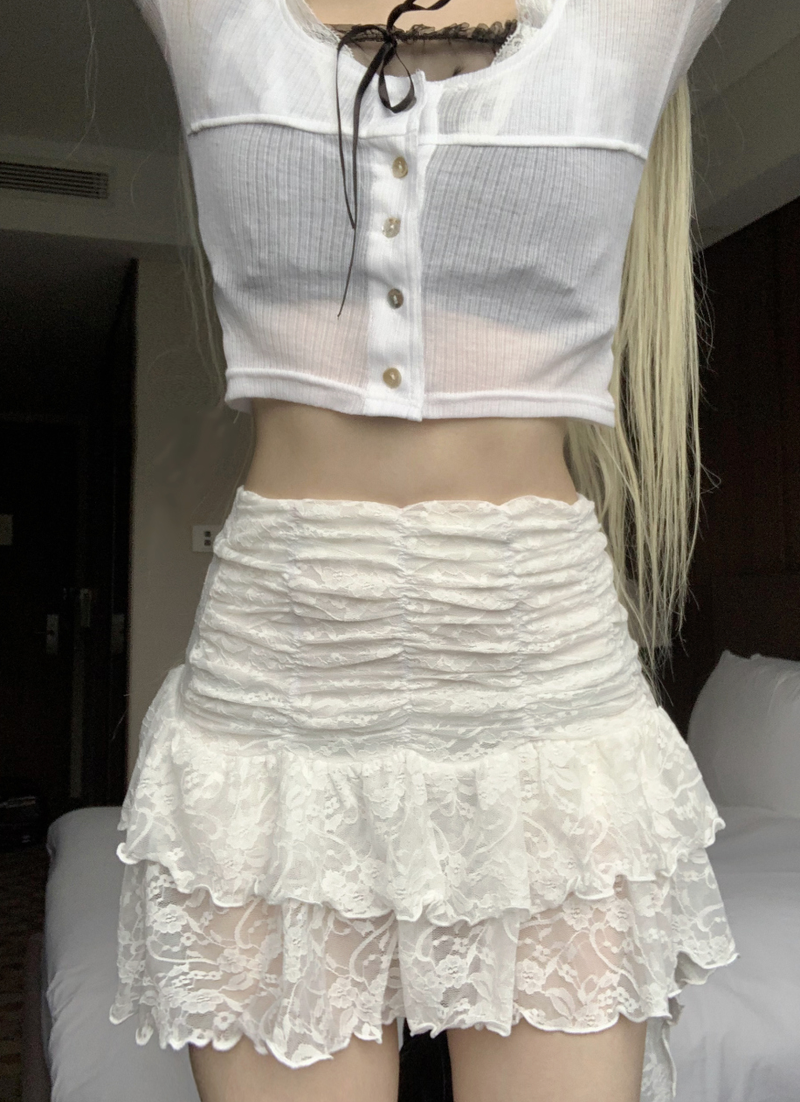 suzen（スゼン）の「shell lace unbalanced skirt (white)（Skirts）」