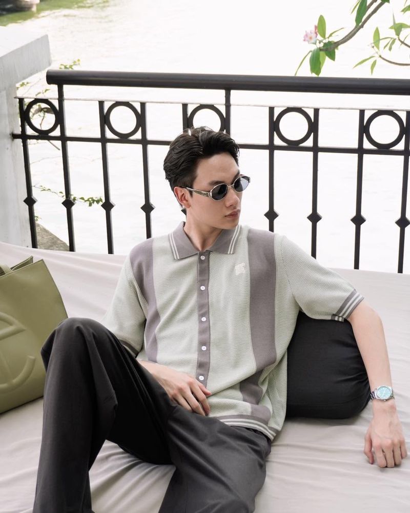 DVRK PRIVÉ STRIPED PATTERN POINTELLE KNITTED SHIRT - GREY