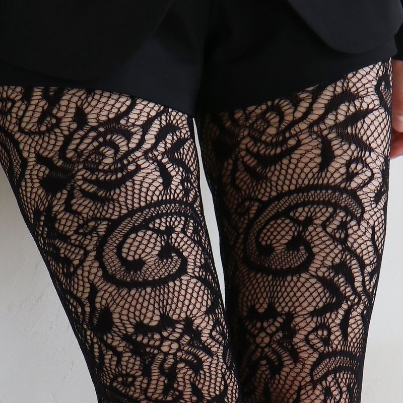 flower lace mesh tights (black)
