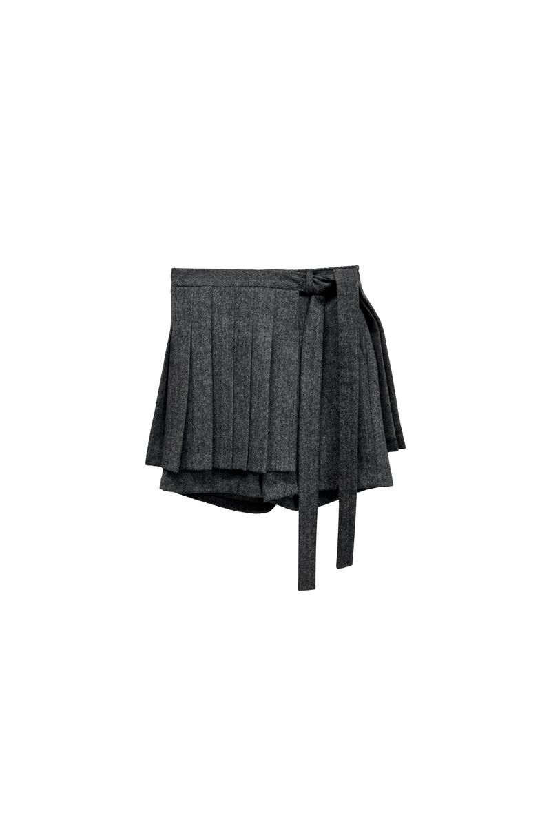 CLASSY HERRINGBONE WOOL SKIRT PANTS / CHARCOAL