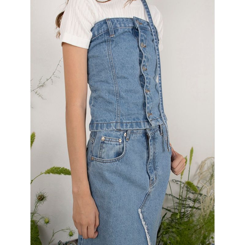 SCARF DENIM TUBE TOP - SKY BLUE