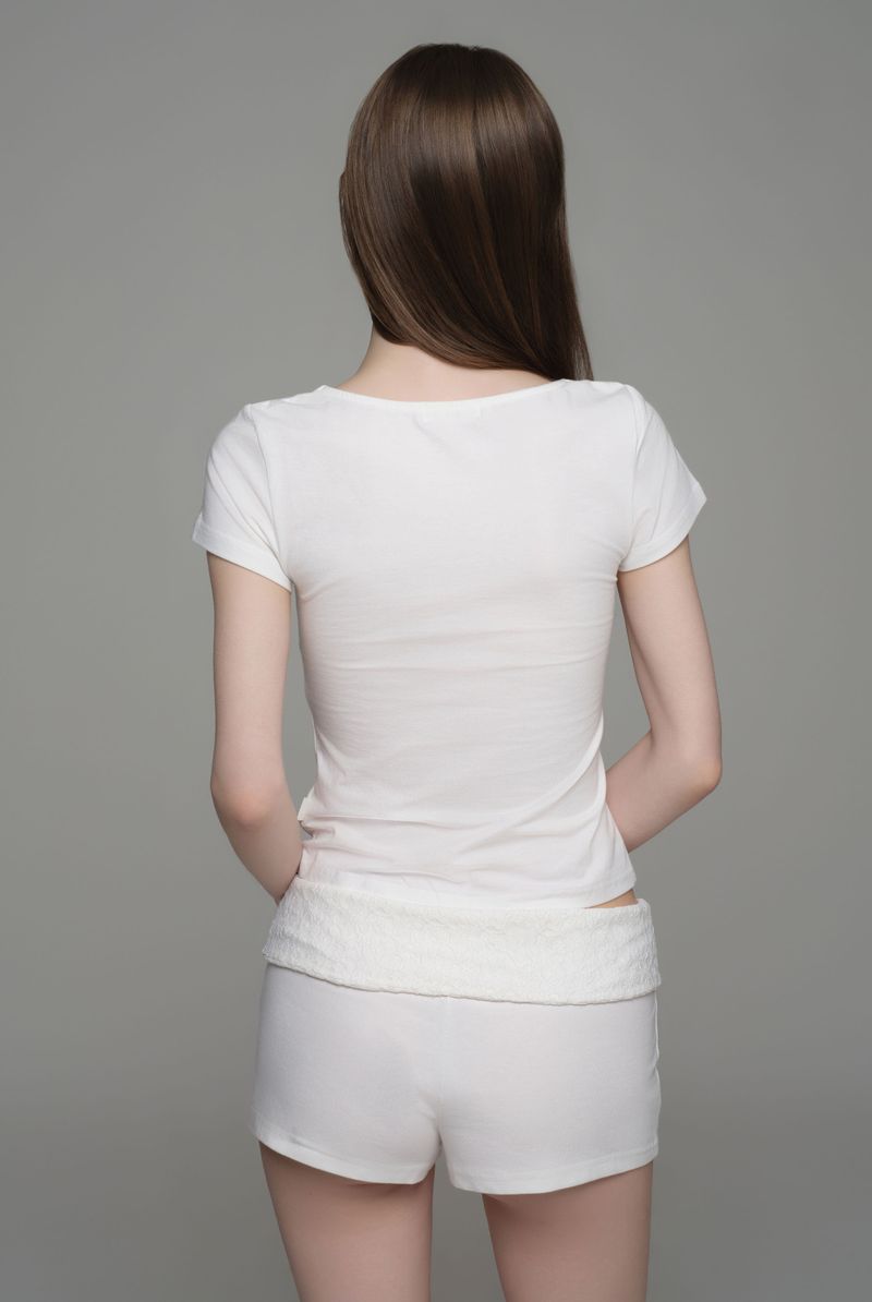 Rose tea lace v top, Ivory