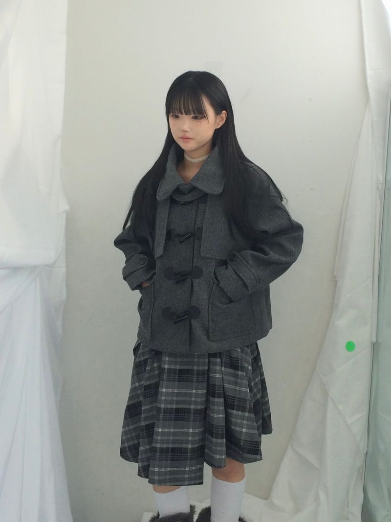 Charcoal Blend Checkered Layered Skirt