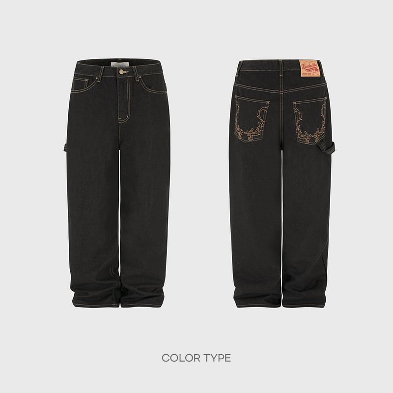 Ducks embroidery carpenter denim pants -1C