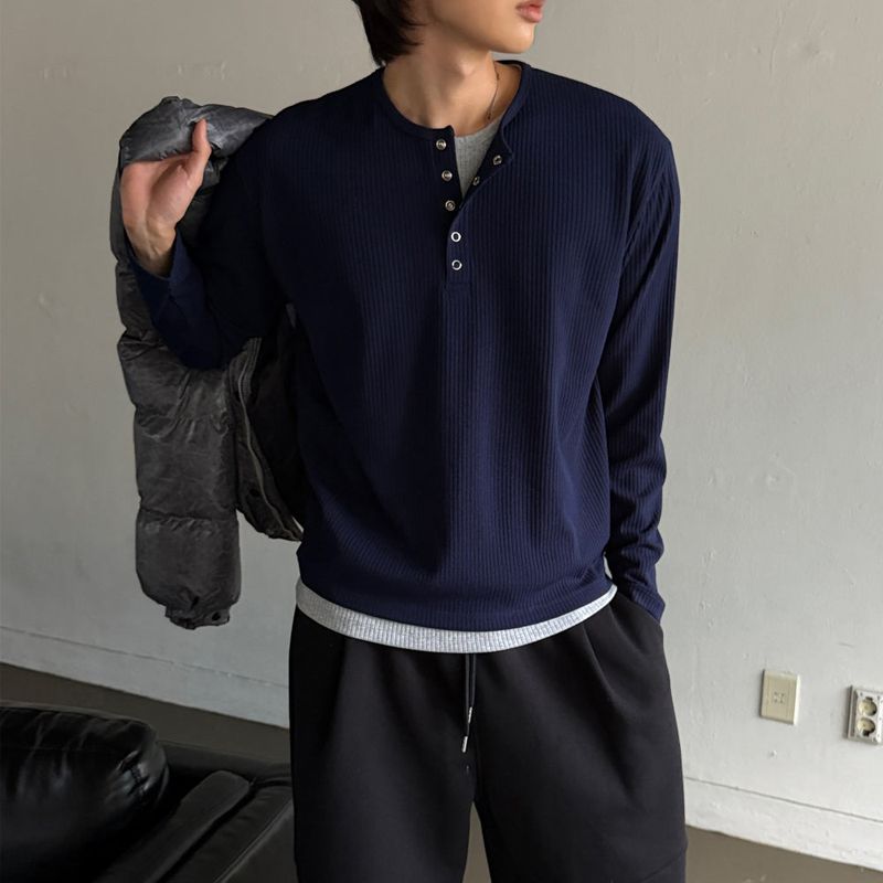 lemenne(ルメンヌ)の「LMN Settle 5 Button Layered Ribbed Long Sleeve Tee (4 colors)(Tops)」