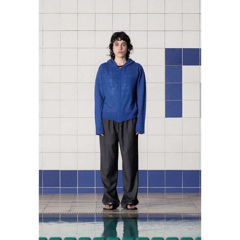 ARGYLE ELBOW KNIT ZIP-UP HOODIE / BLUE