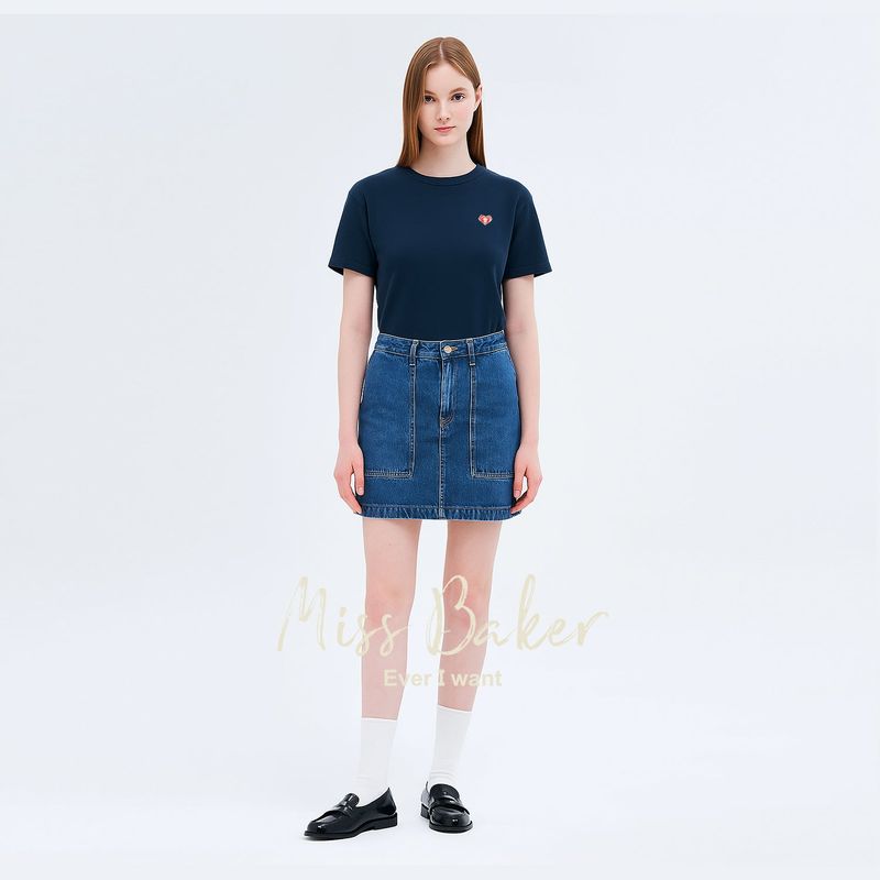 Miss Baker（ミスベイカー）の「ハートバイカーパッチTシャツ ネイビー（トップス）」