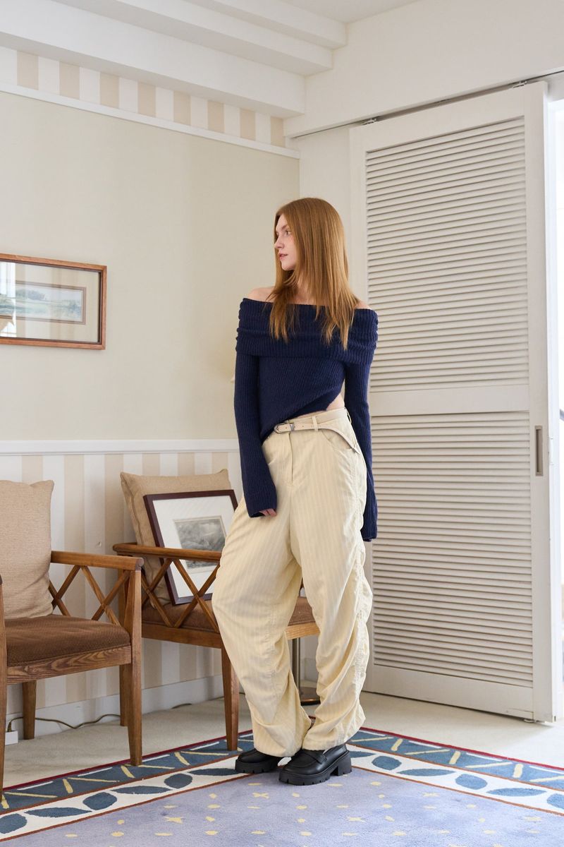 SHIRRING LONG PANTS CREAM