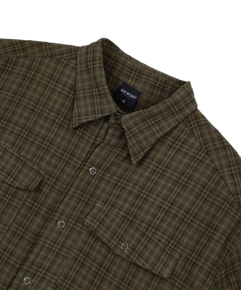 Texture Crop Roll-Up Check Short Sleeve Shirt - Brown