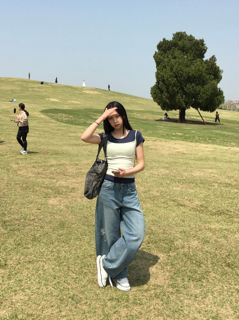 Curvy Crack Curved Denim Pants (1c)